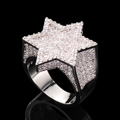 Iced Star of David Ring in White Gold
