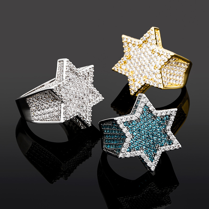 Iced Mint Green Star of David Ring in White Gold