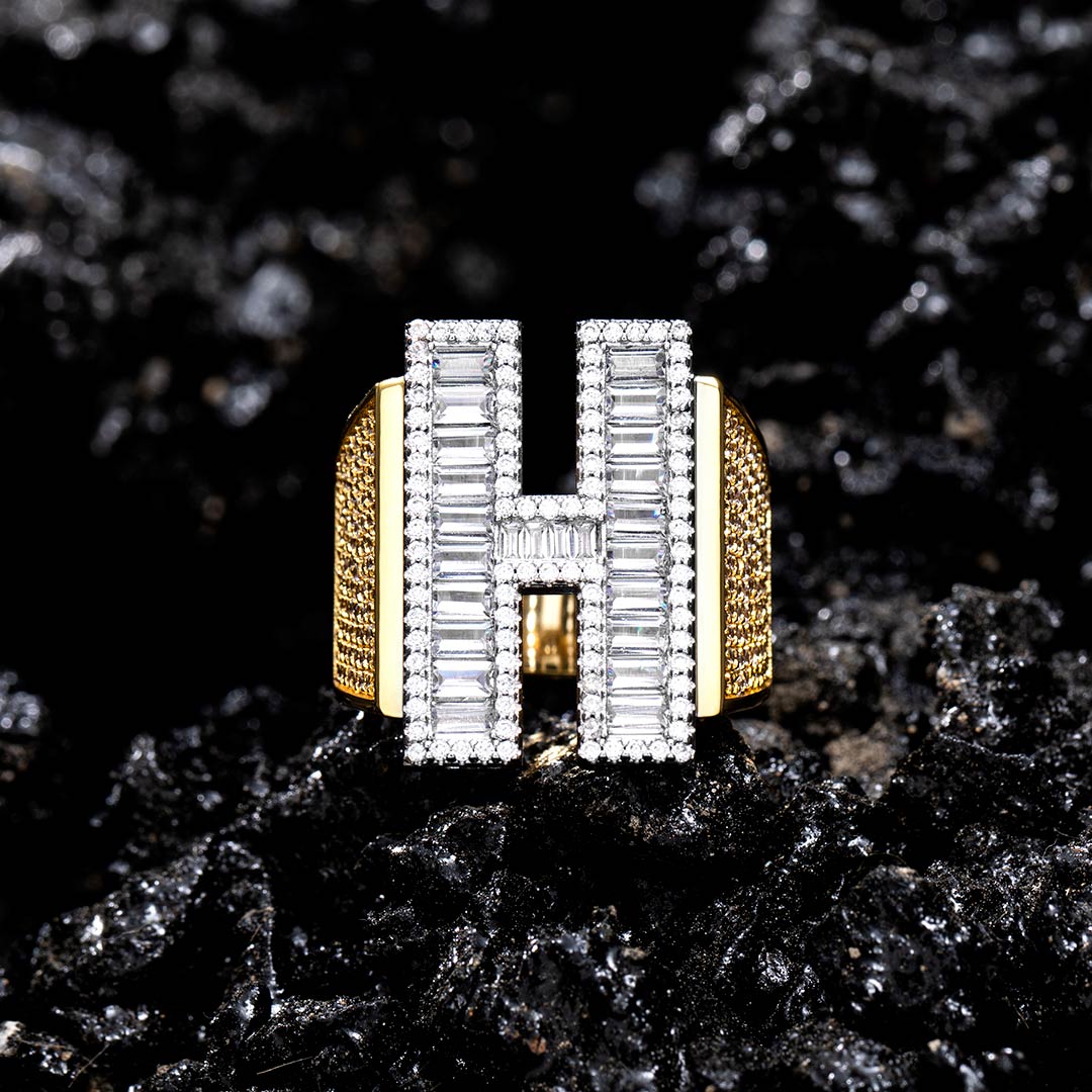 Baguette Cut Initial Letter "H" Ring