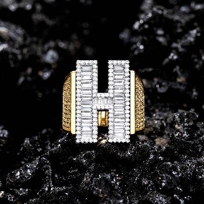 Baguette Cut Initial Letter "H" Ring