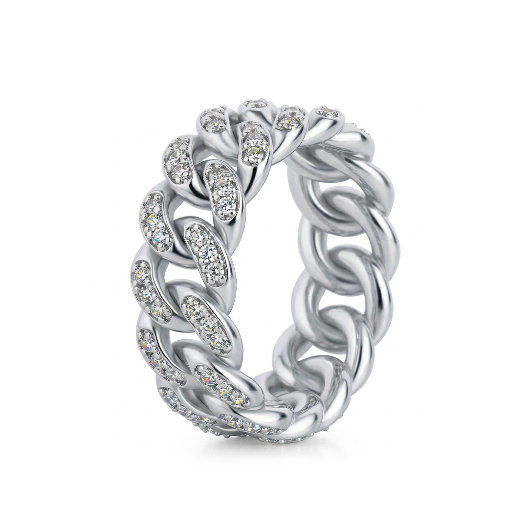 Iced 8mm Cuban Ring in White Gold
