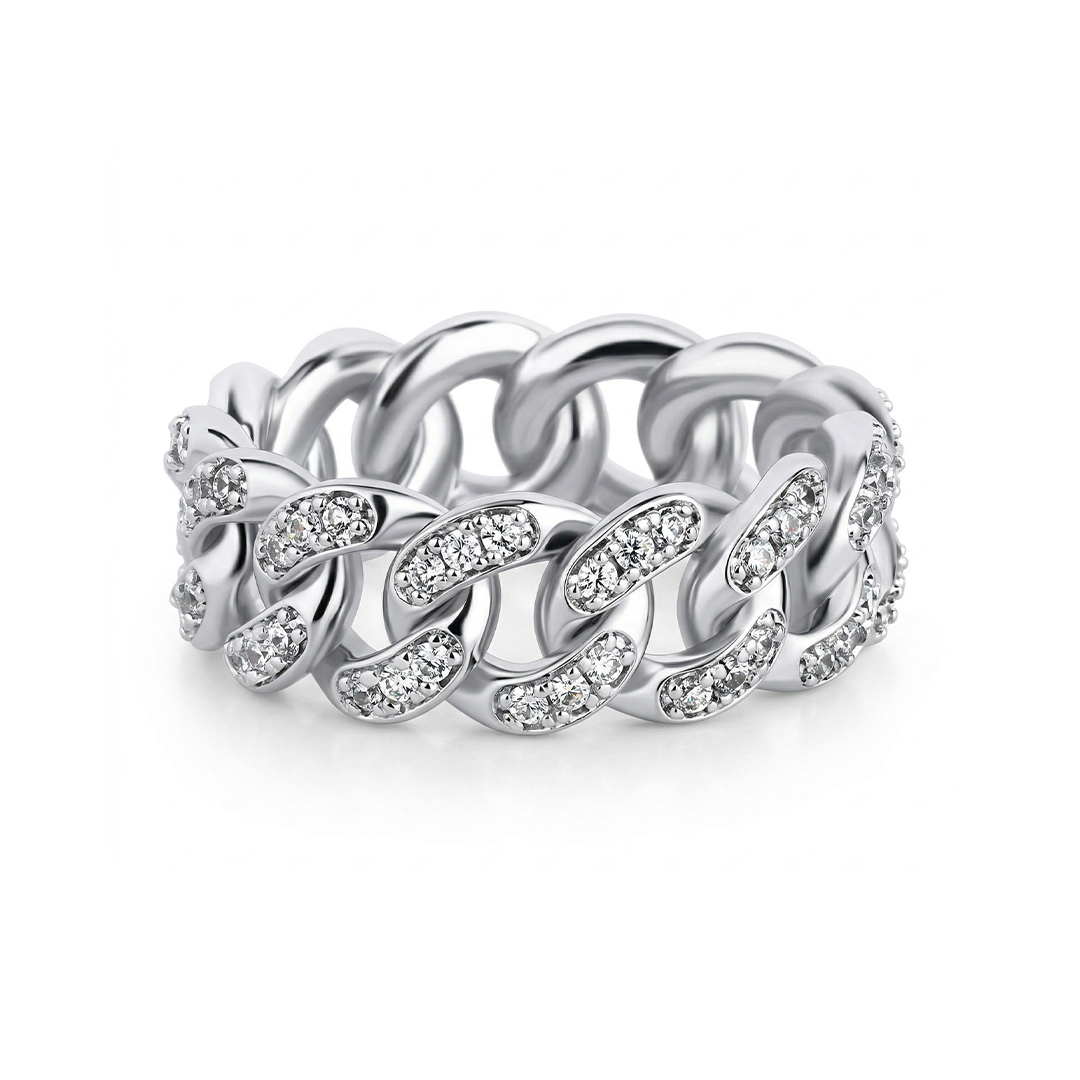 Iced 8mm Cuban Ring in White Gold