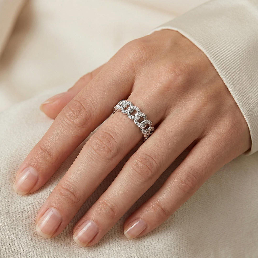 Iced 8mm Cuban Ring in White Gold