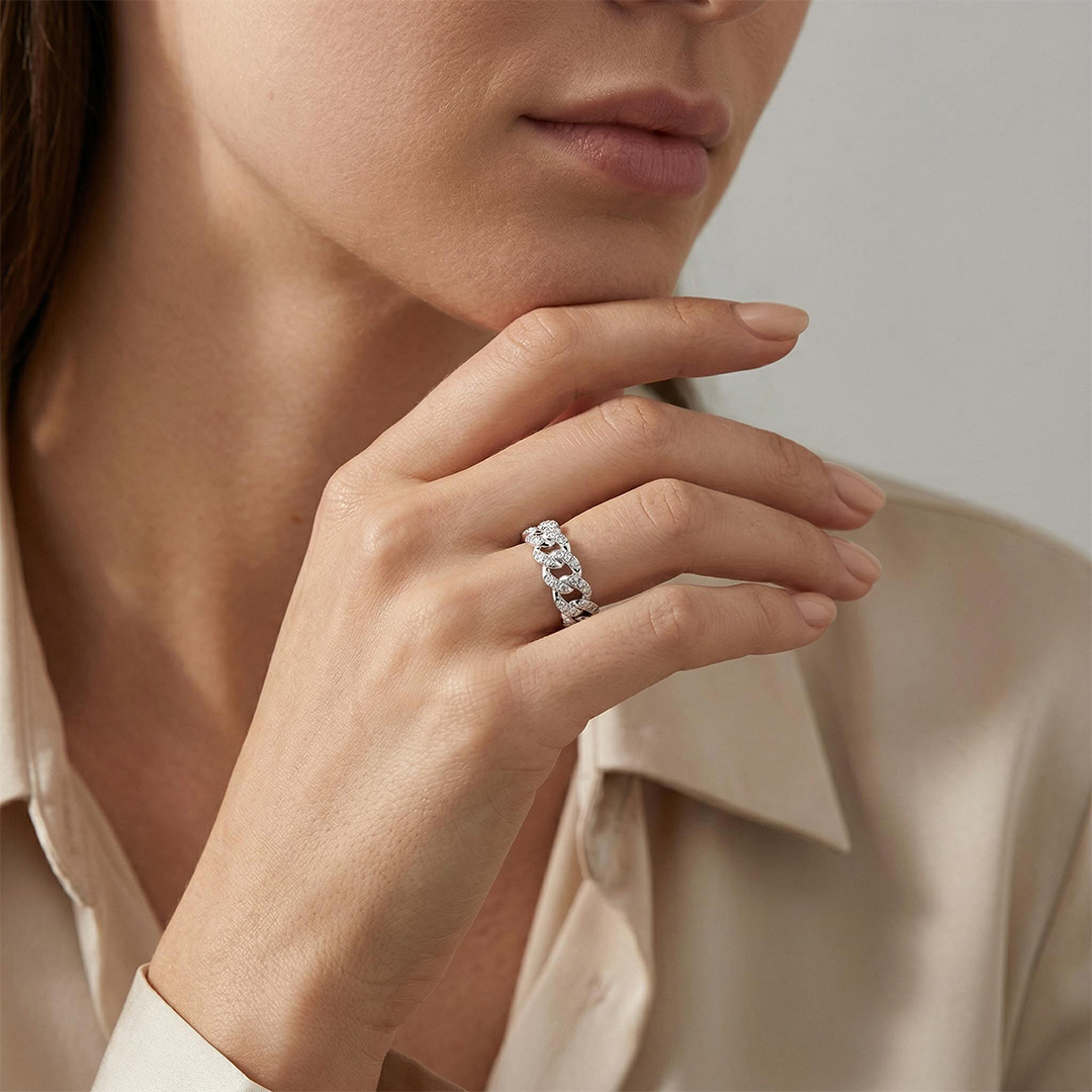 Iced 8mm Cuban Ring in White Gold