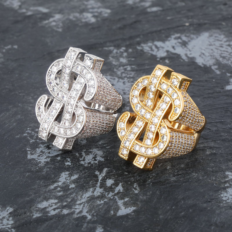 Iced Money Dollar Sign Ring in Gold