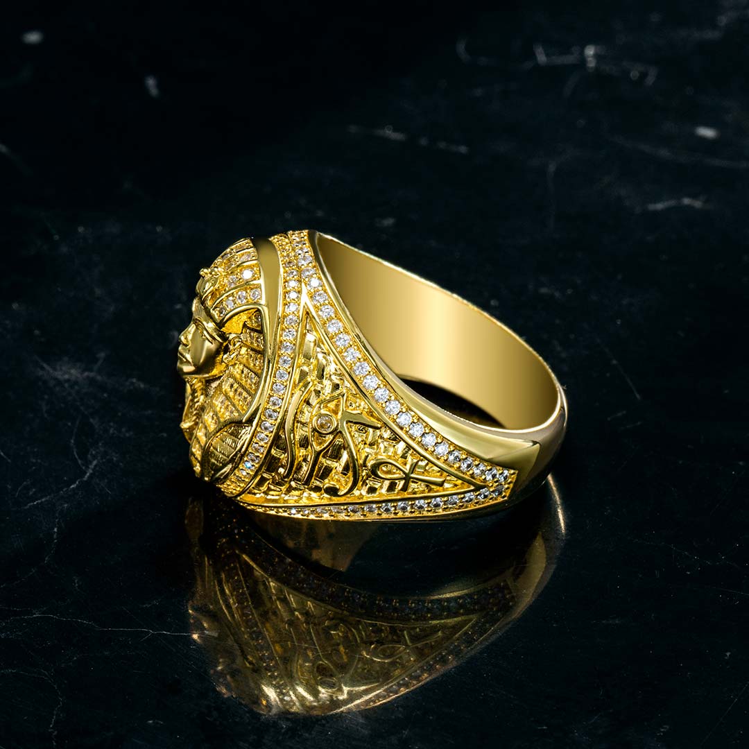 Iced Egyptian Pharaoh Ring in Gold