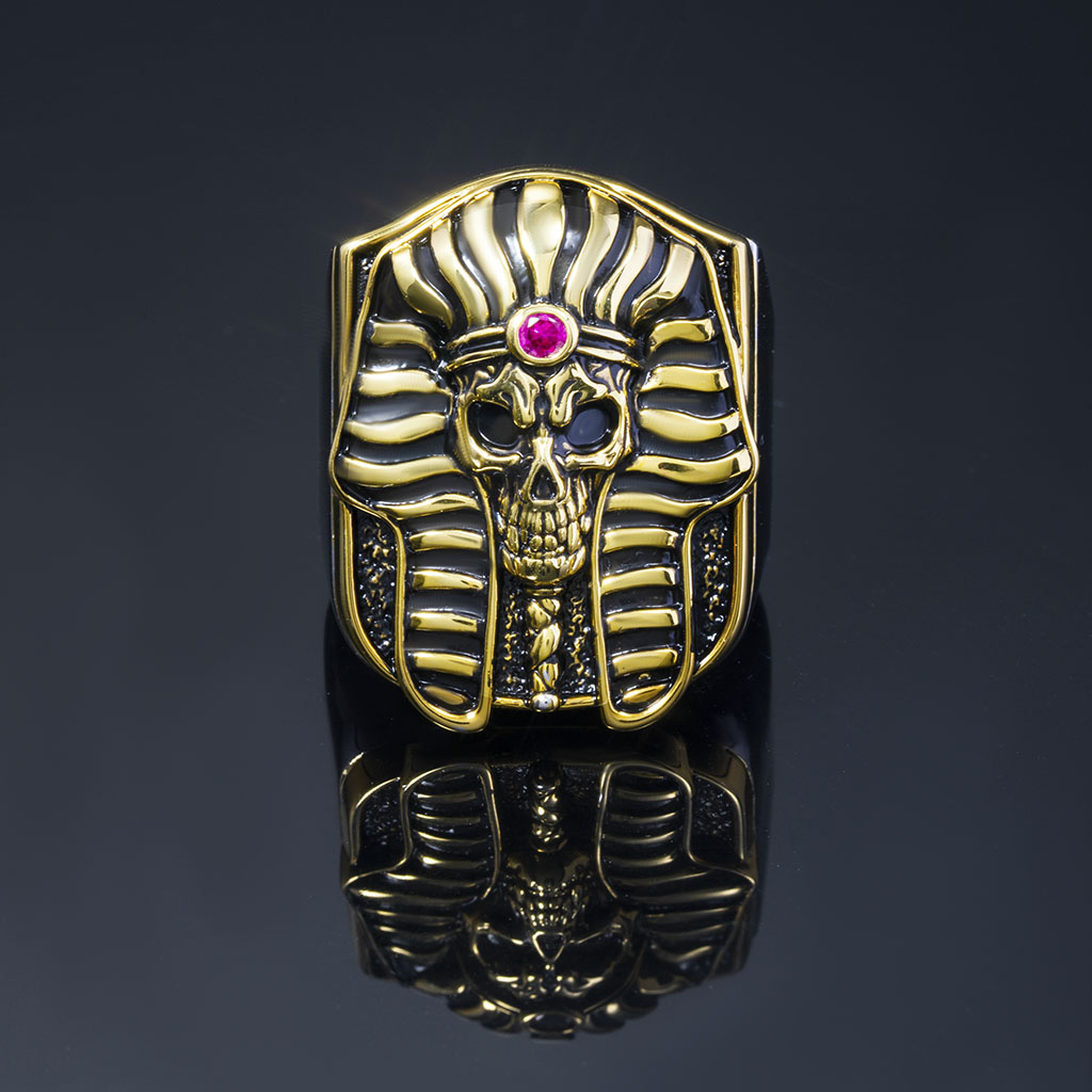 Two-Tone Pharaoh Skeleton Head Ring