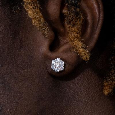 Flower Cluster Cross Asymmetric Earrings in White Gold