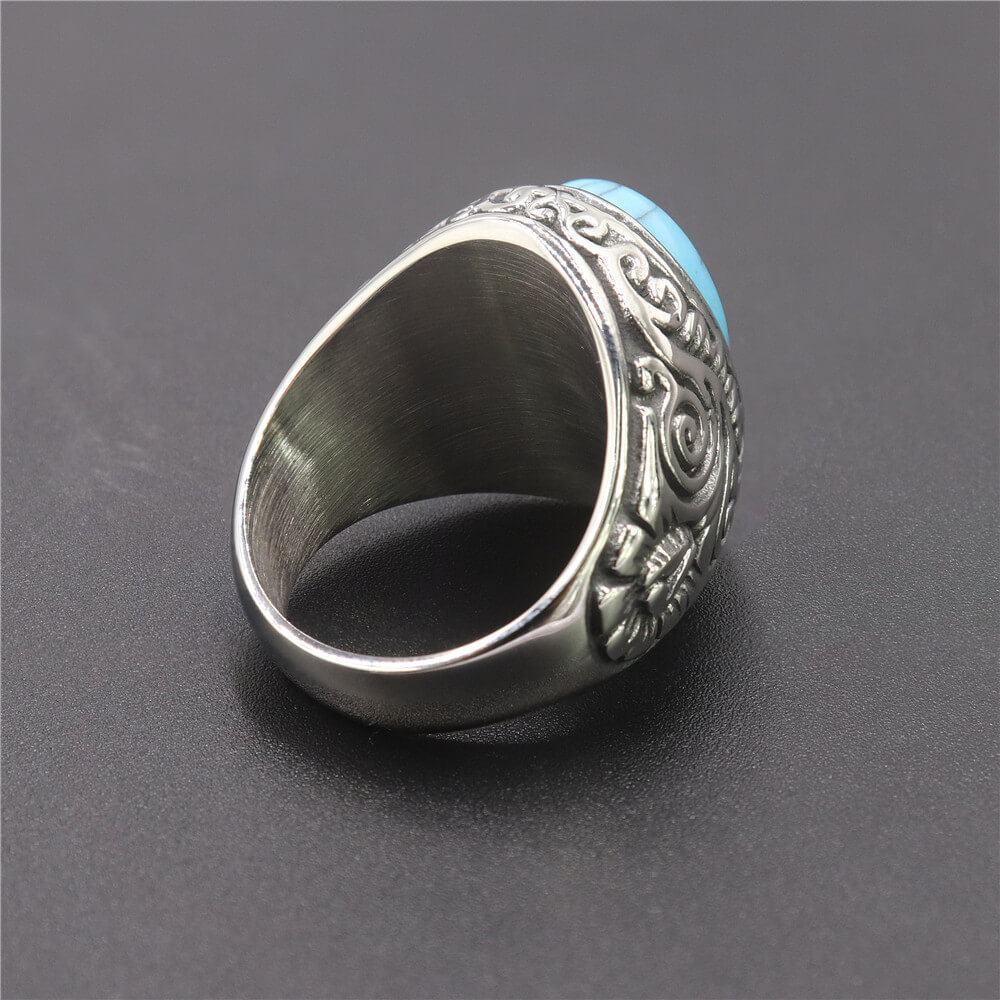 Vintage Turquoise Stainless Steel Totem Ring