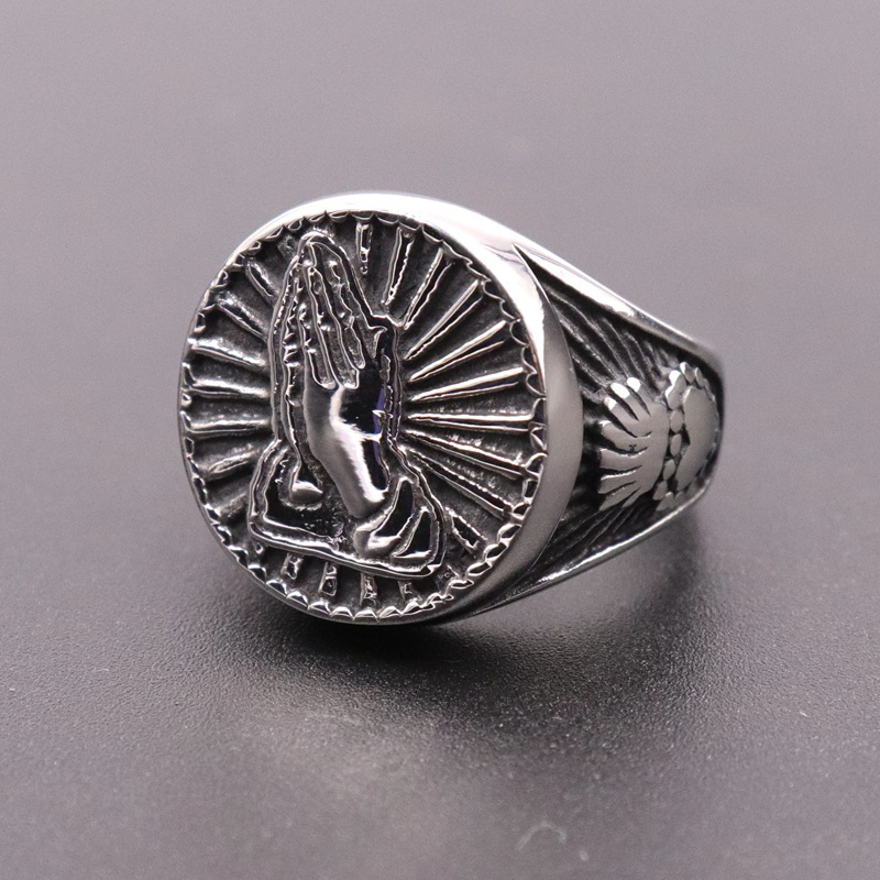 Vintage Praying Hand Titanium Steel Ring