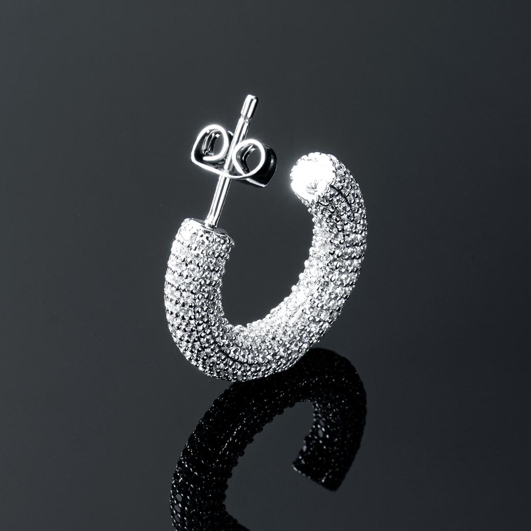  Micro Pave Hoop Earrings in White Gold