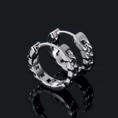 Cuban Hoop Earrings in White Gold