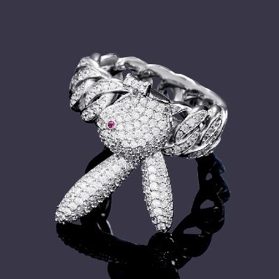 Iced Upside Down Bunny Rings in White Gold