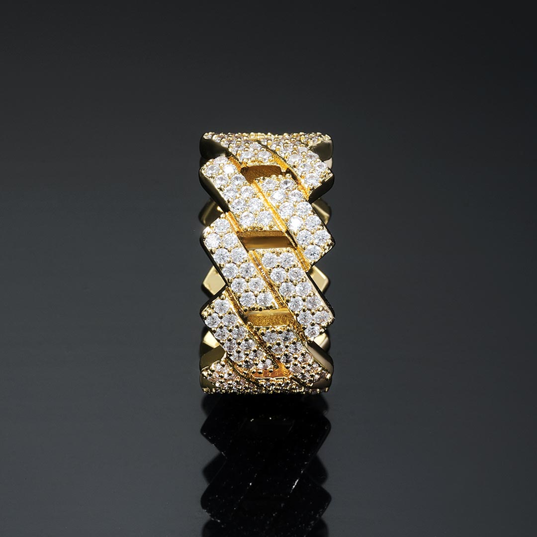  14mm Iced Prong Cuban Ring in Gold