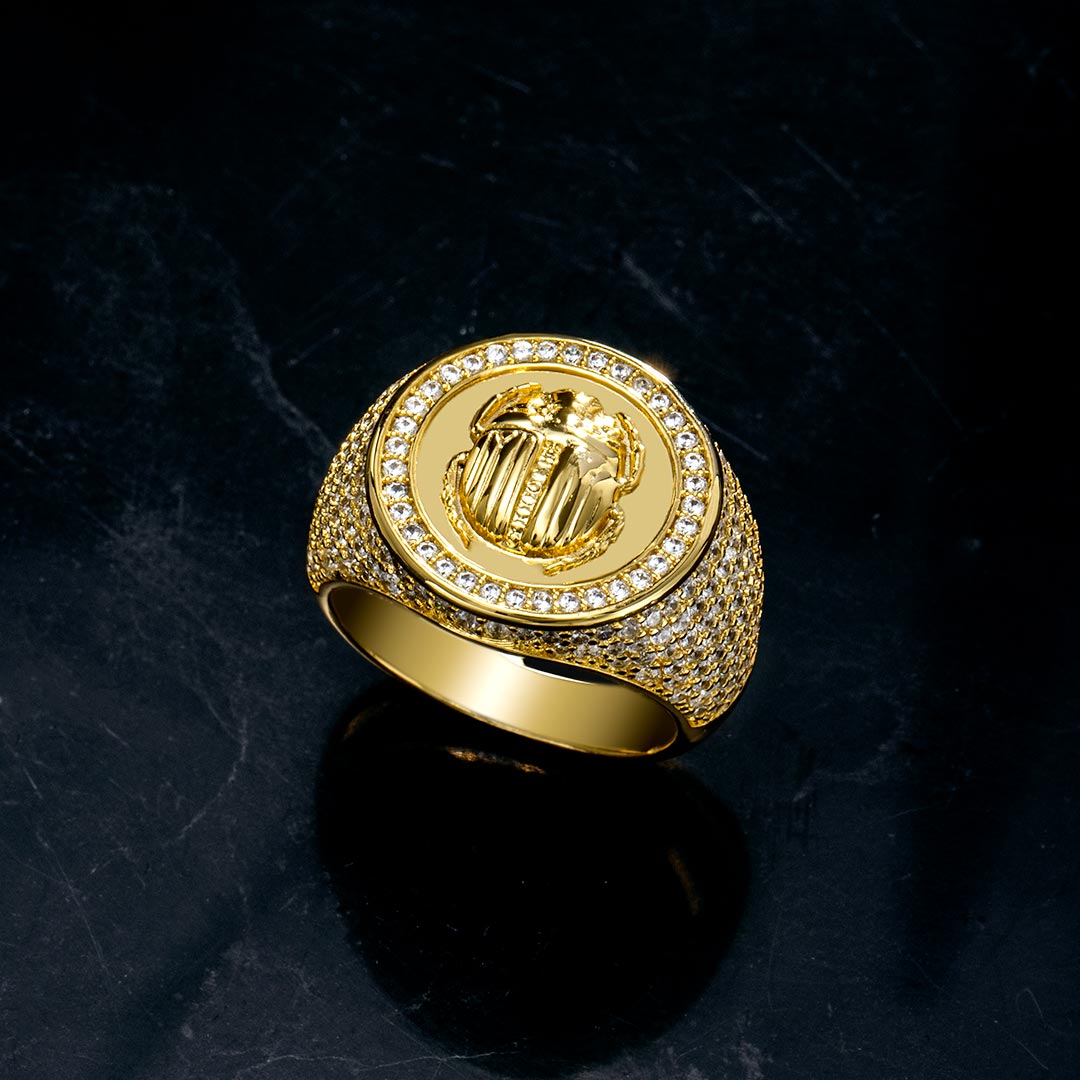 Iced Scarab Ring in Gold