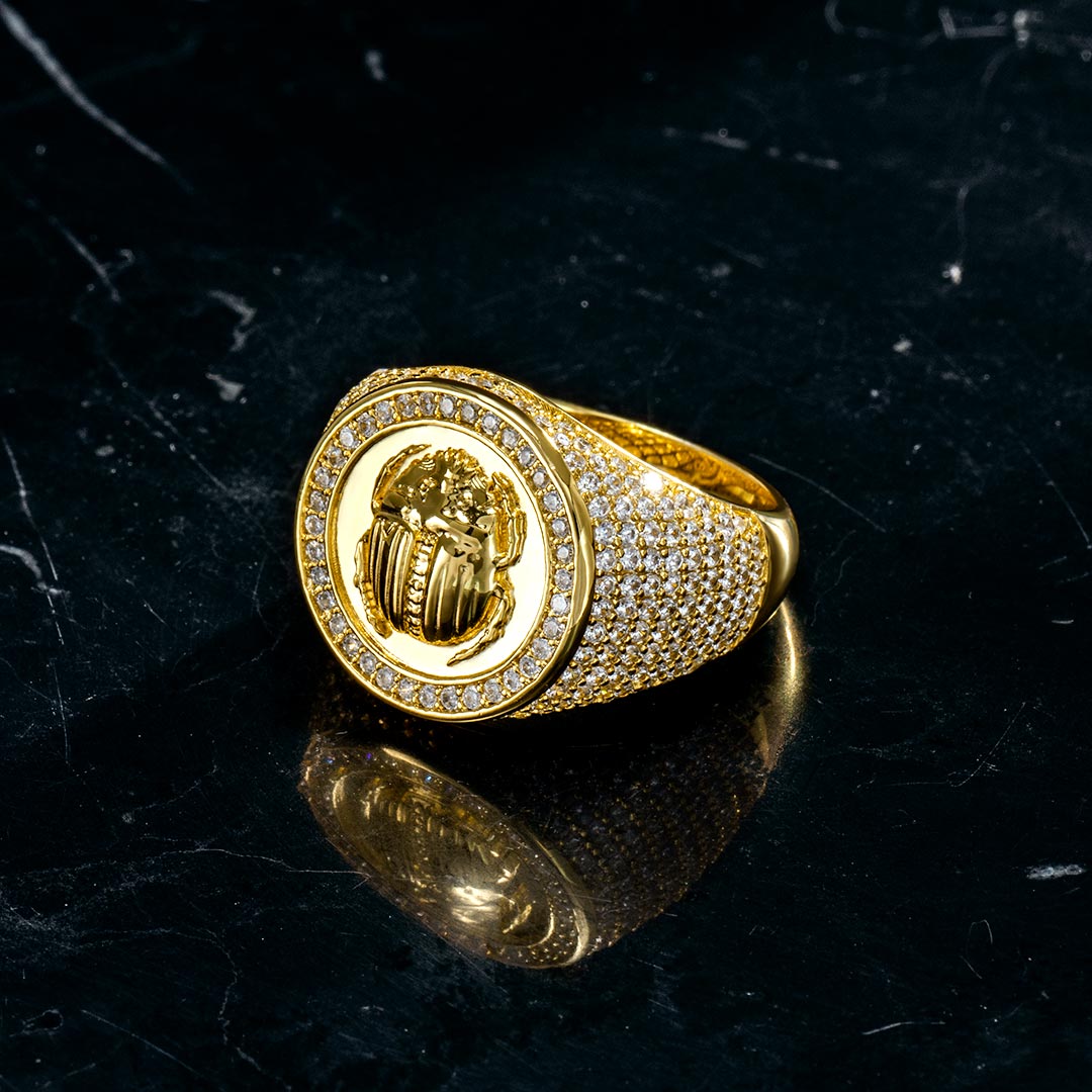 Iced Scarab Ring in Gold