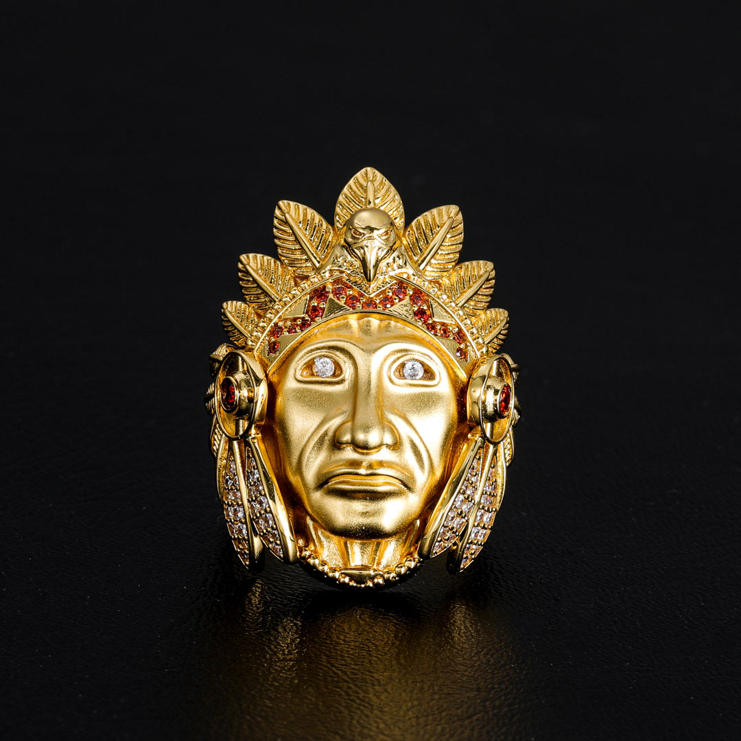  Native American Indian Chief Head Ring in Gold