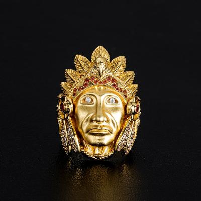  Native American Indian Chief Head Ring in Gold