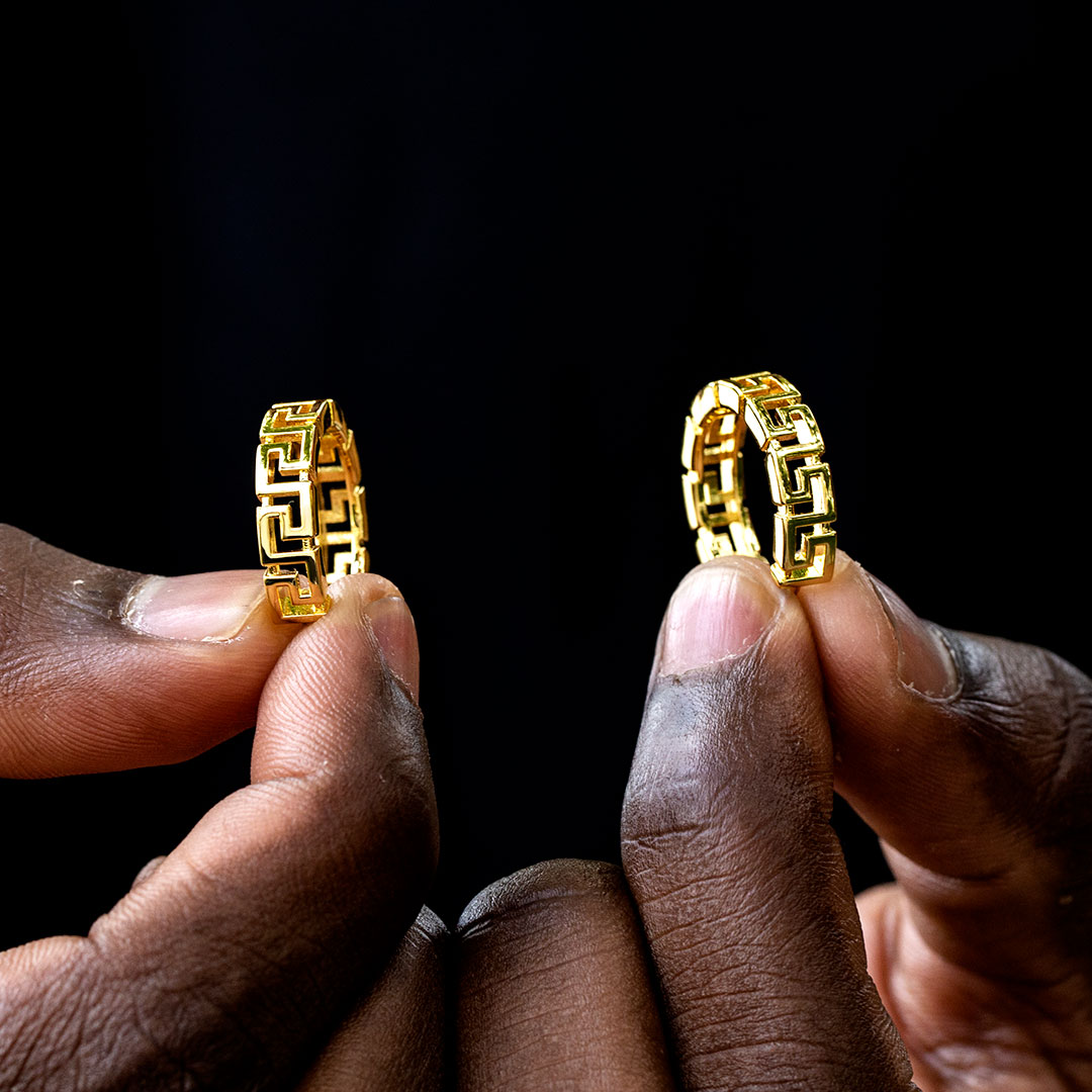 Greek Key Hoop Earrings in Gold