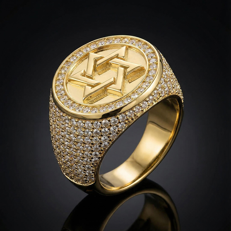 Iced Gold Star of David Ring