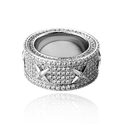  Men's North Star Stones Paved Band in White Gold