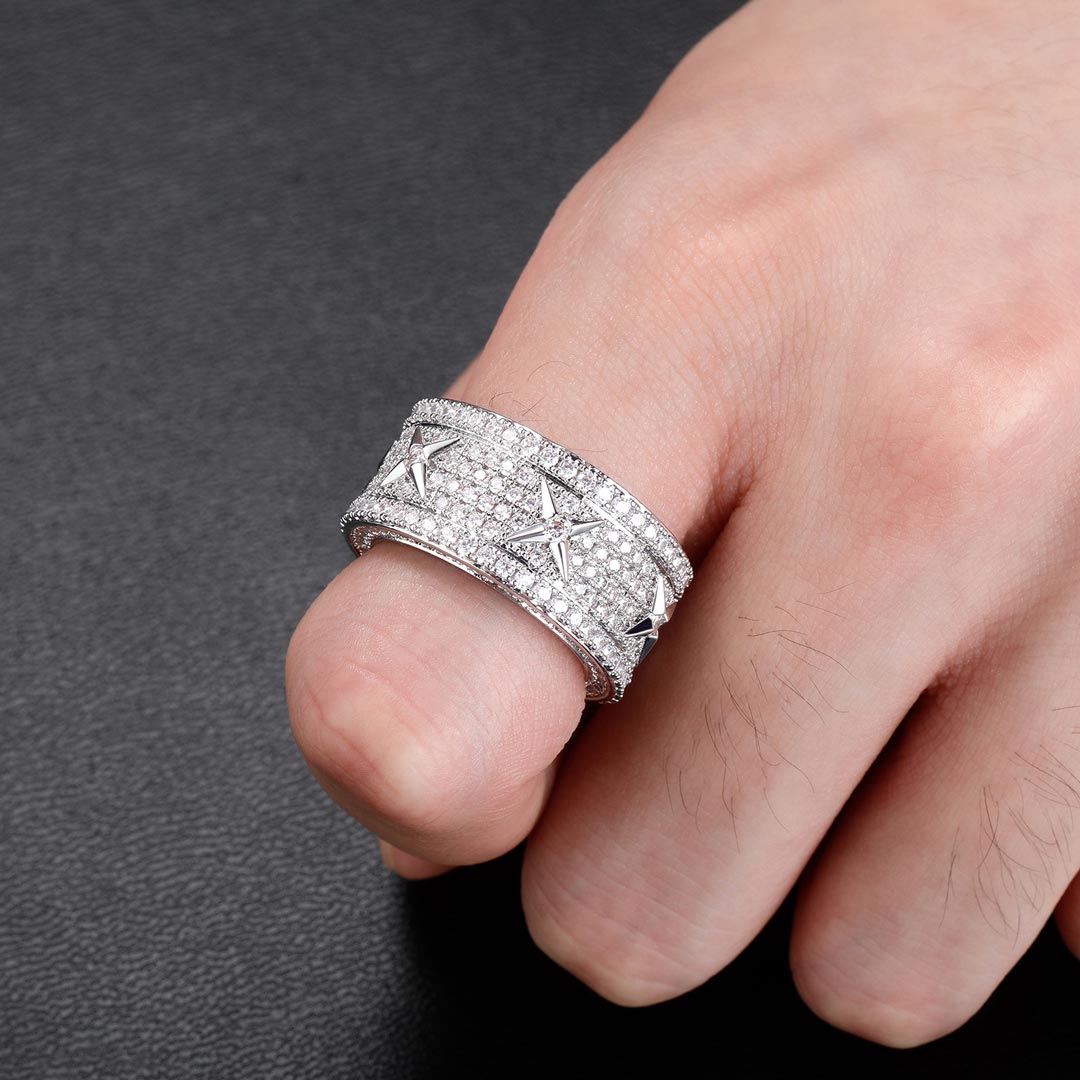  Men's North Star Stones Paved Band in White Gold