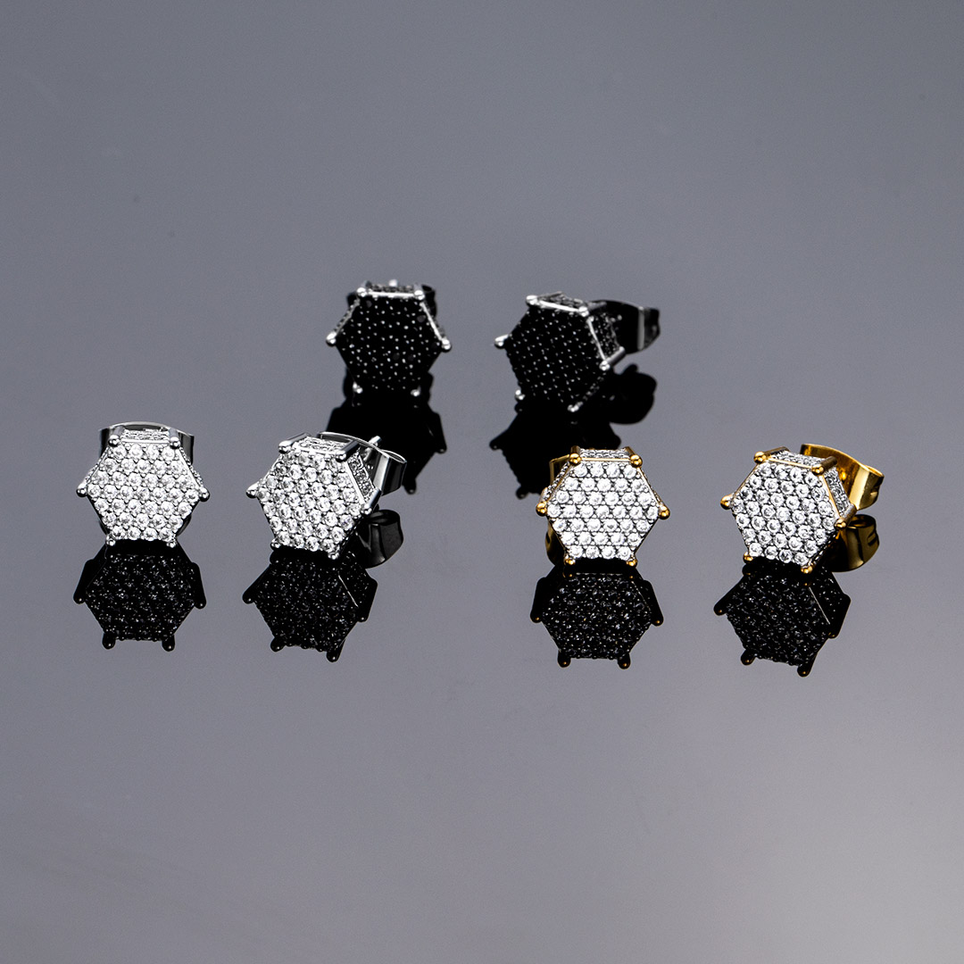 Hexagon Micro Pave Studs Earrings