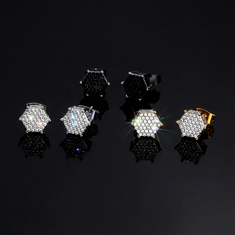 Hexagon Micro Pave Studs Earrings