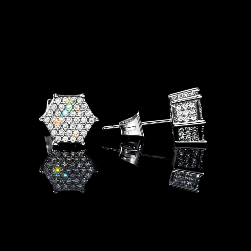 Hexagon Micro Pave Studs Earrings