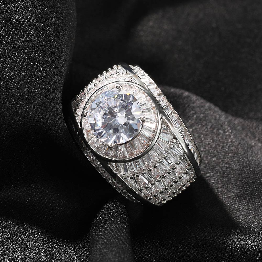  Baguette and Round Diamond Ring in White Gold