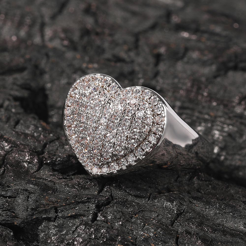  Micro Paved Heart-shaped Halo Ring in White Gold