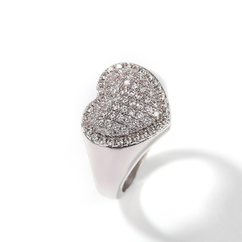 Micro Paved Heart-shaped Halo Ring in White Gold