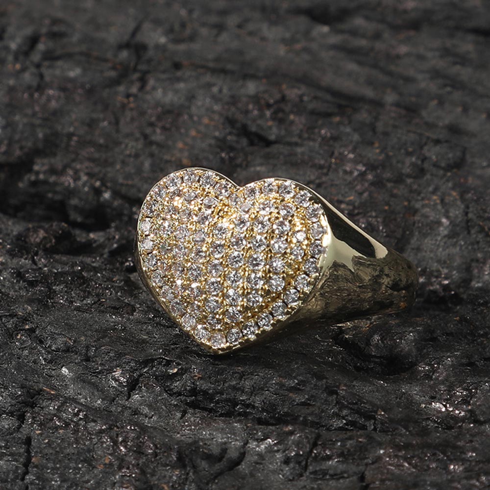 Micro Paved Heart-shaped Halo Ring in Gold