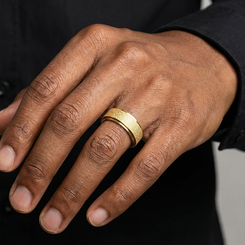 Men's Rotatable Frosted Steel Simple Band in Gold Men's Rotatable Frosted Steel Simple Band in Gold