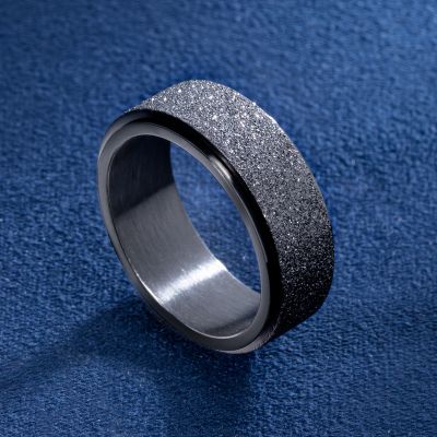 Men's Rotating Frosted Steel Simple Band in Black Gold
