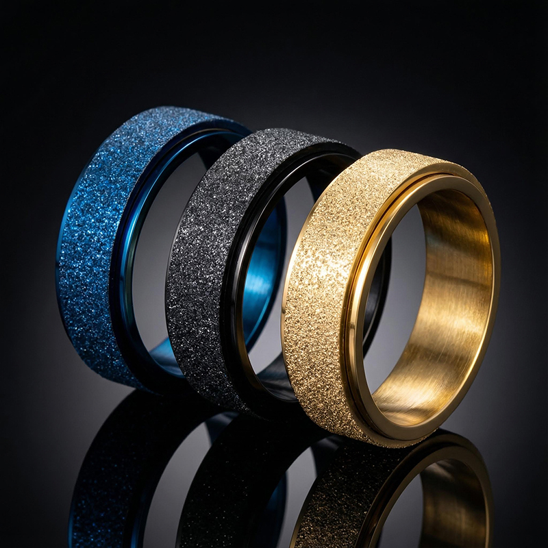 Men's Rotating Frosted Steel Simple Band in Black Gold