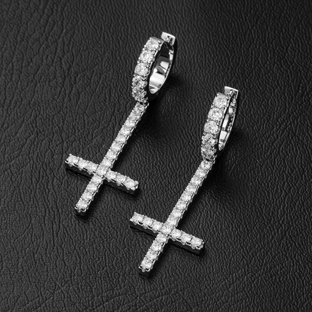 Iced Inverted Cross Earrings