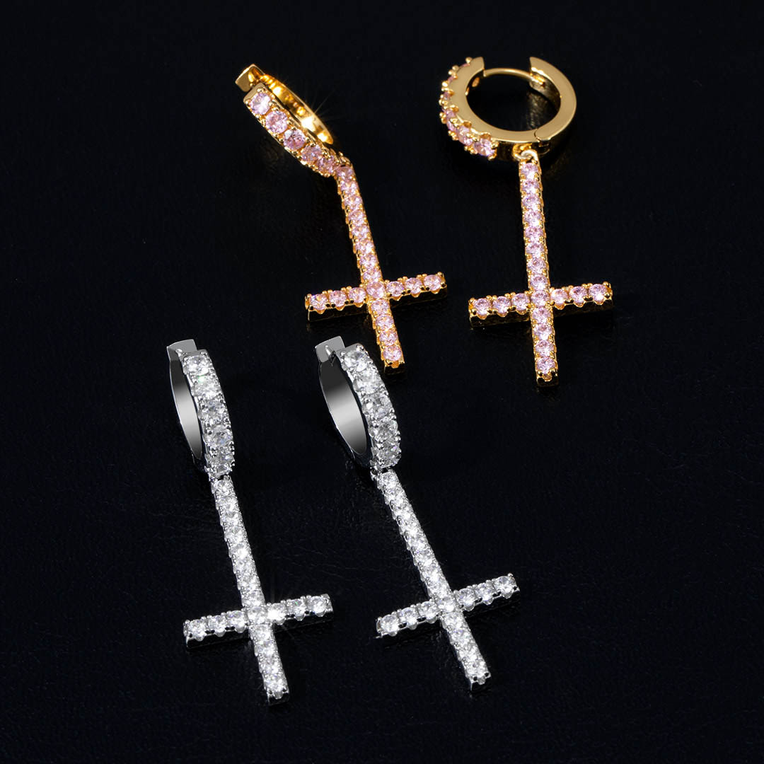 Iced Inverted Cross Earrings