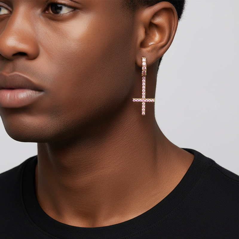 Iced Inverted Cross Earrings
