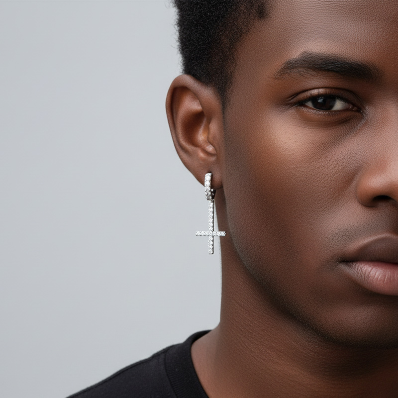 Iced Inverted Cross Earrings