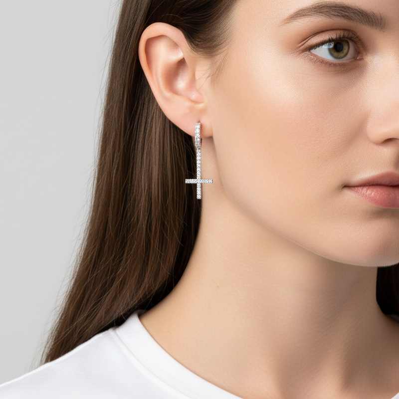 Iced Inverted Cross Earrings