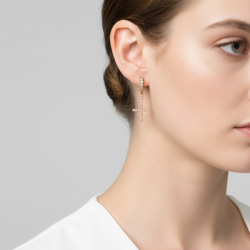 Iced Inverted Cross Earrings