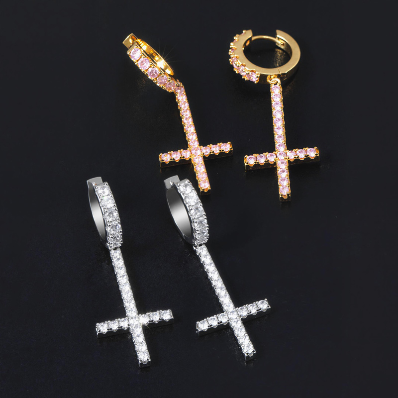 Iced Inverted Cross Earrings