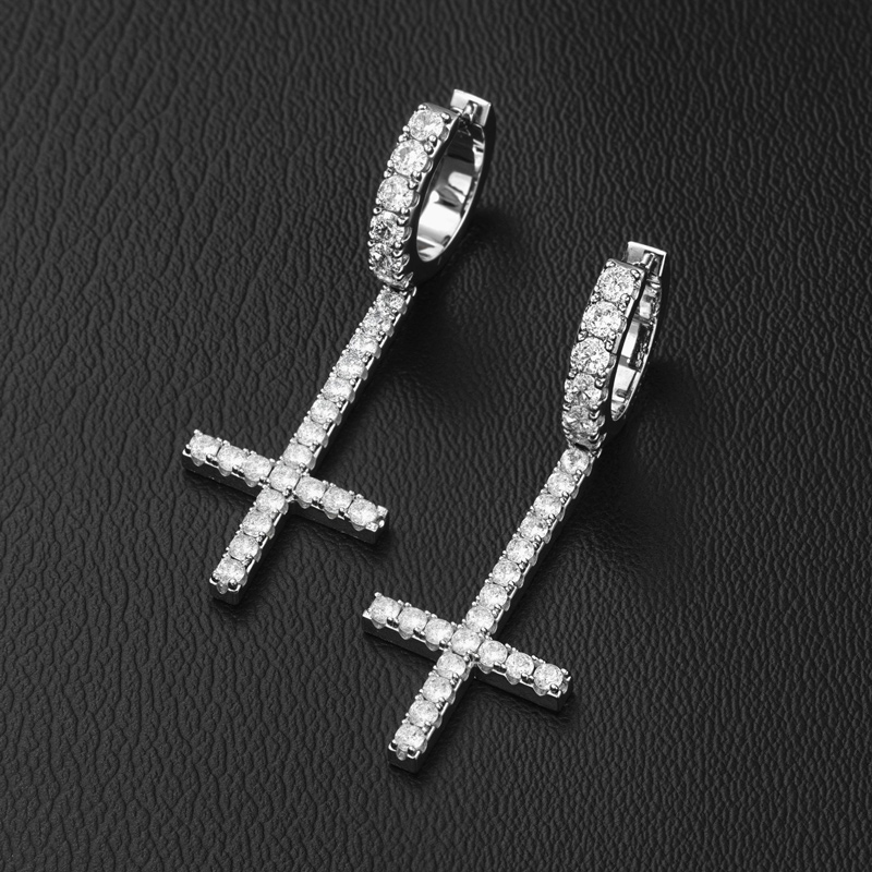 Iced Inverted Cross Earrings