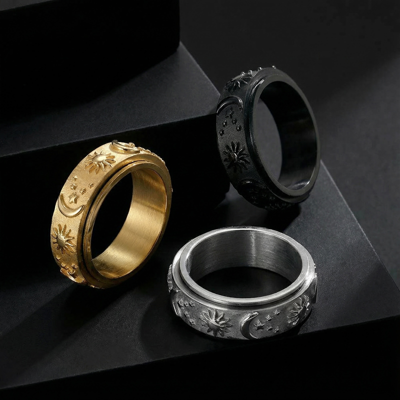 8mm Sun and Moon Spinner Relieving Stress Ring in Gold 8mm Sun and Moon Spinner Relieving Stress Ring in Gold