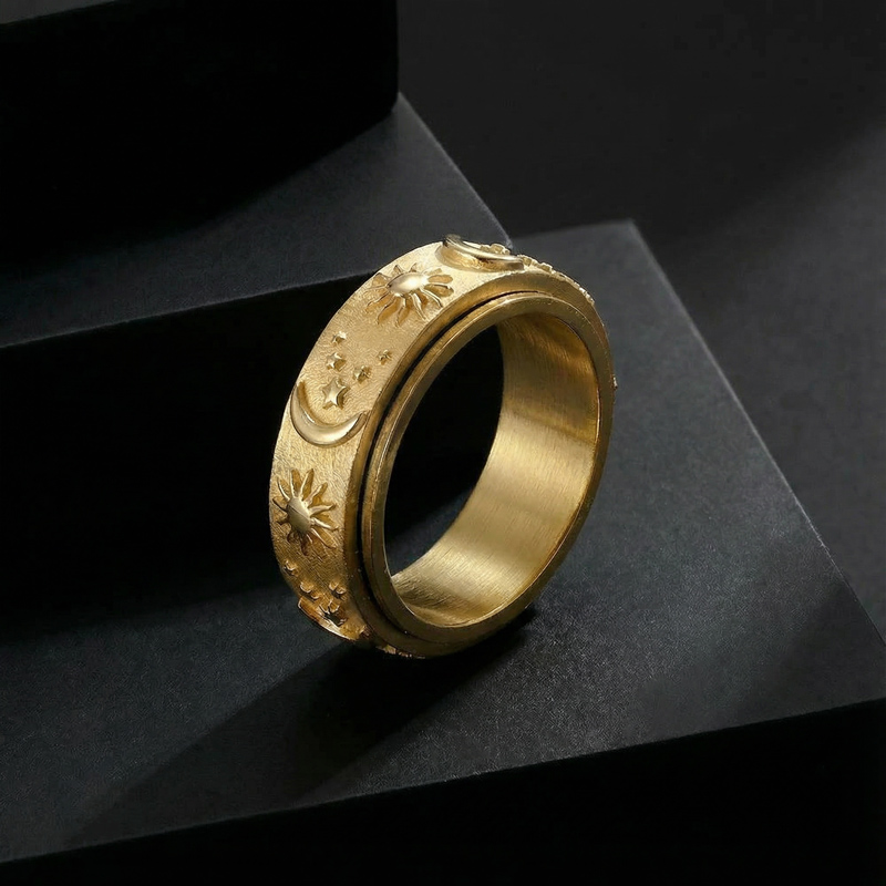 8mm Sun and Moon Spinner Relieving Stress Ring in Gold 8mm Sun and Moon Spinner Relieving Stress Ring in Gold