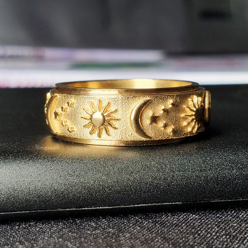 8mm Sun and Moon Spinner Relieving Stress Ring in Gold 8mm Sun and Moon Spinner Relieving Stress Ring in Gold