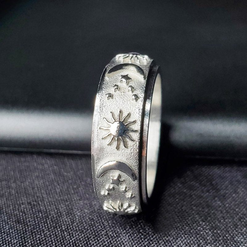 8mm Sun and Moon Spinner Relieving Stress Ring in Silver