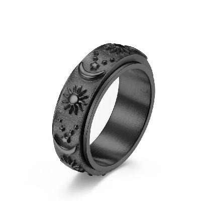 8mm Sun and Moon Spinner Relieving Stress Ring in Black Gold