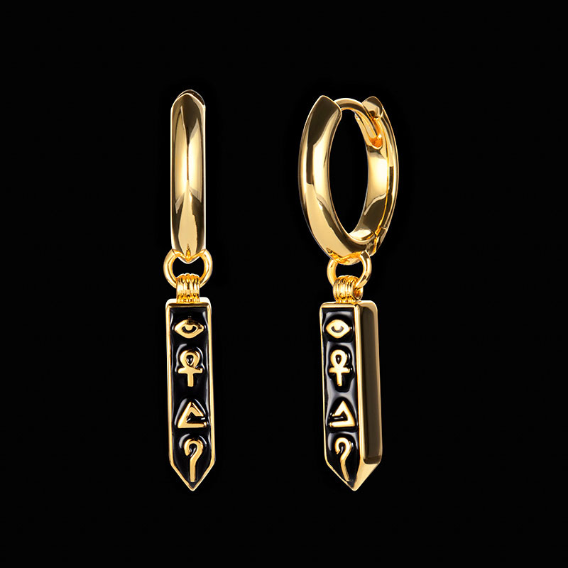 Egyptian Hieroglyphs Amulet Hoop Earrings